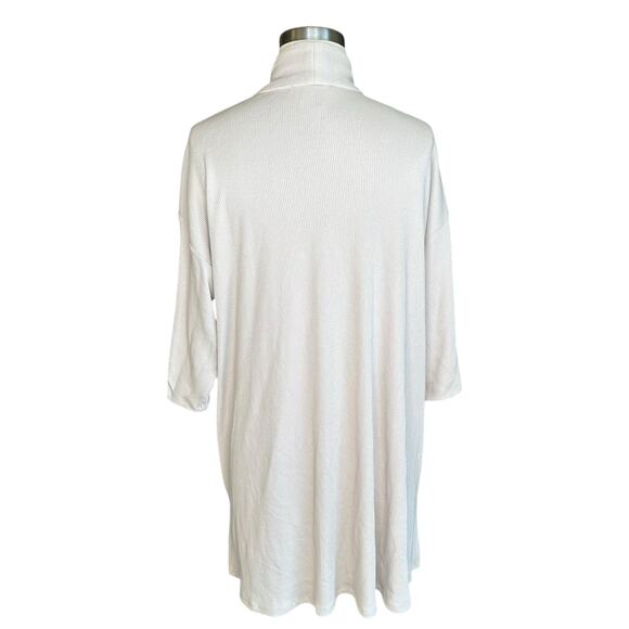 EILEEN FISHER Cream Neutral Ribbed Knit Short Sleeve Open Cardigan Sweater Large - Picture 3 of 5